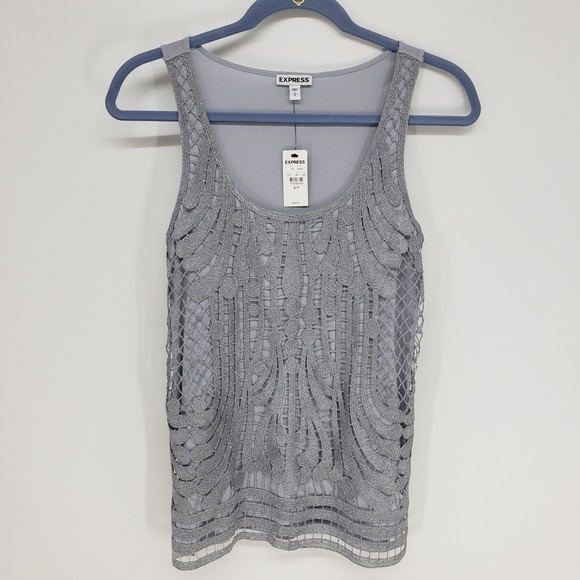 Express Tops - Express Metallic Crochet Tank Top Women Small Silver Scoop Neck Sleeveless New